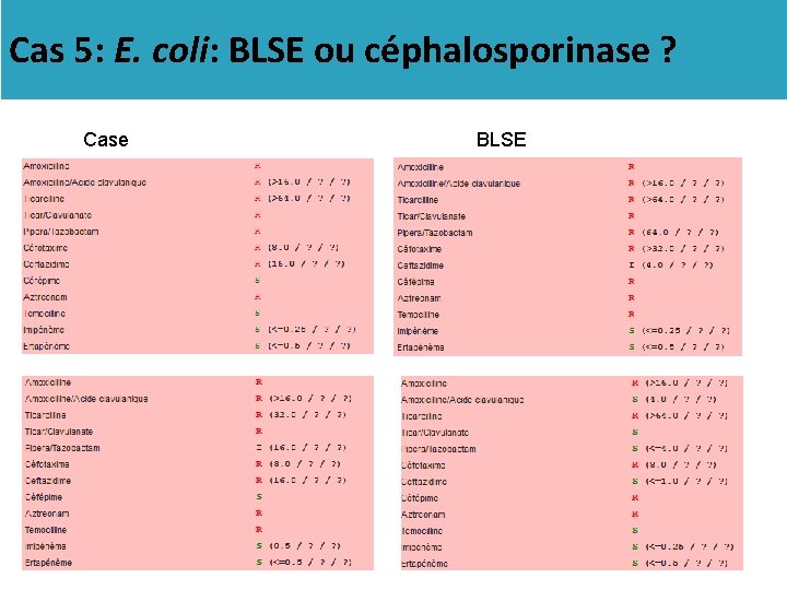 Cas 5: E. coli: BLSE ou céphalosporinase ? Case BLSE 