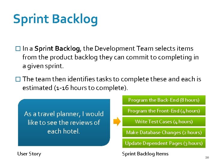 Sprint Backlog � In a Sprint Backlog, the Development Team selects items from the