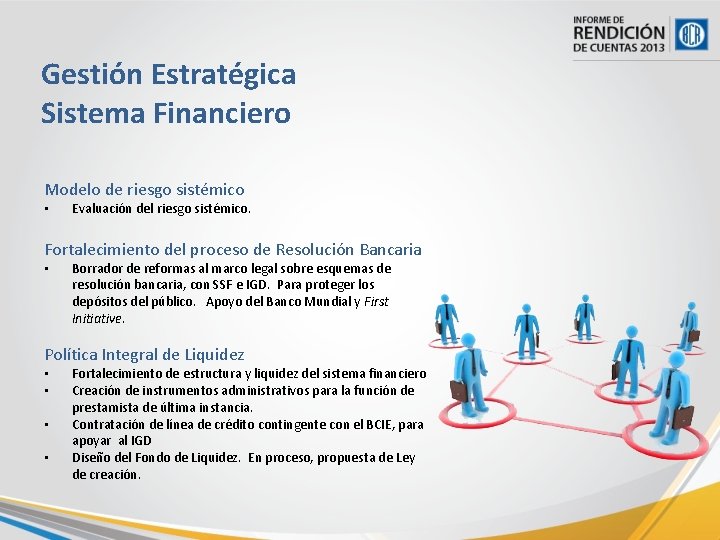 Gestión Estratégica Sistema Financiero Modelo de riesgo sistémico • Evaluación del riesgo sistémico. Fortalecimiento