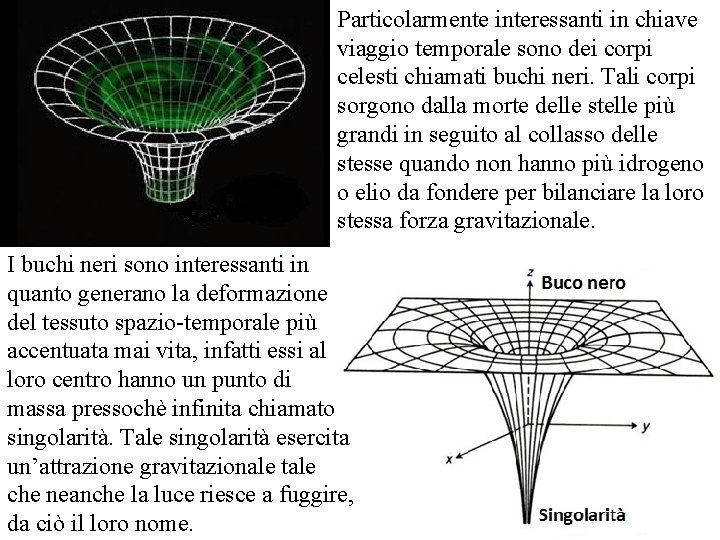 Particolarmente interessanti in chiave viaggio temporale sono dei corpi celesti chiamati buchi neri. Tali