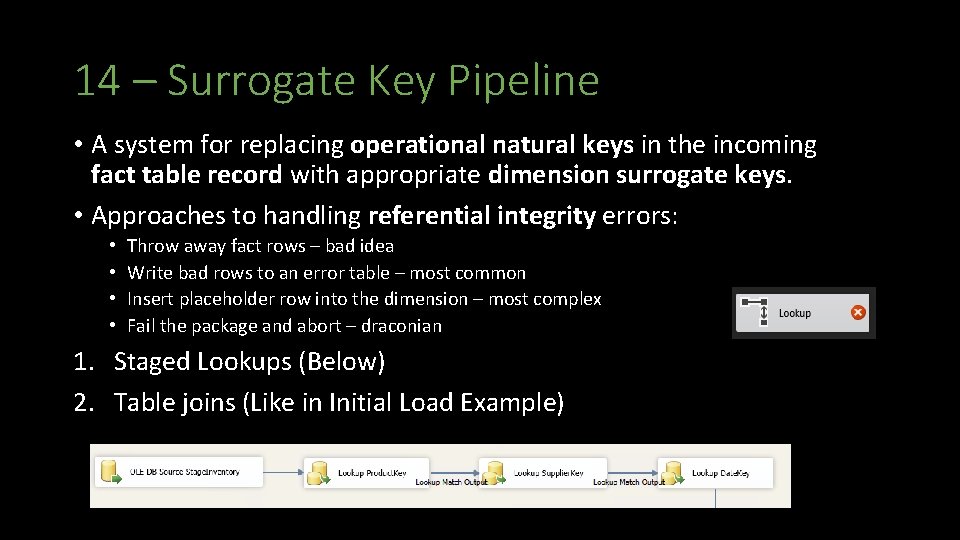 14 – Surrogate Key Pipeline • A system for replacing operational natural keys in