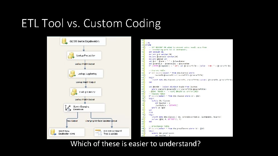 ETL Tool vs. Custom Coding Which of these is easier to understand? 