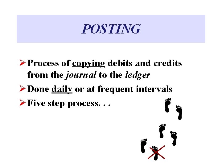 POSTING Ø Process of copying debits and credits from the journal to the ledger