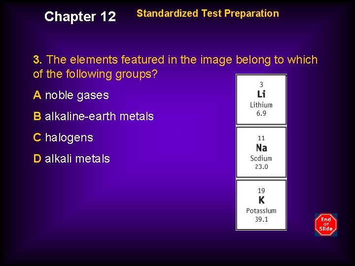 Chapter 12 Standardized Test Preparation 3. The elements featured in the image belong to