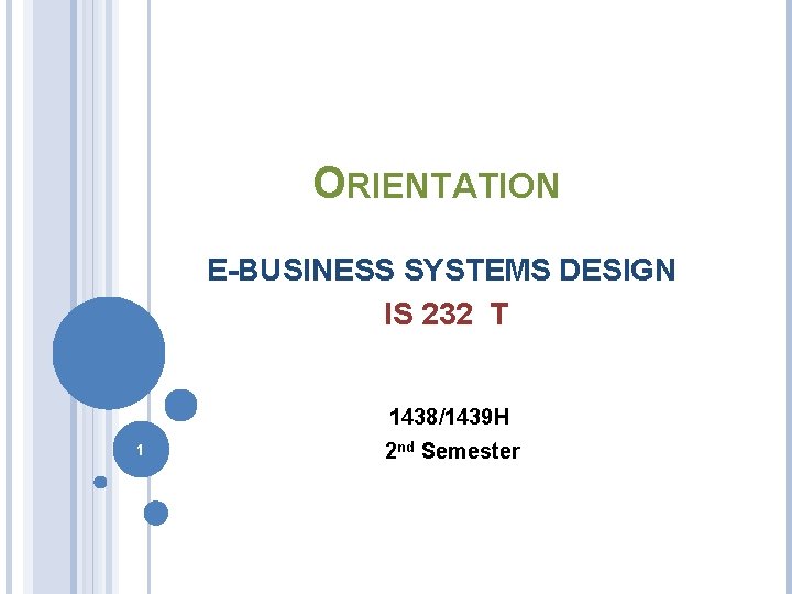 ORIENTATION E-BUSINESS SYSTEMS DESIGN IS 232 T 1438/1439 H 1 2 nd Semester 