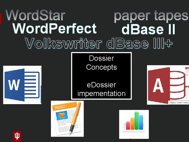 Word. Perfect d. Base II Volkswriter d. Base III+ Dossier Concepts e. Dossier impementation
