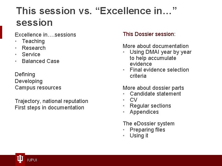 This session vs. “Excellence in…” session Excellence in…. sessions • Teaching • Research •