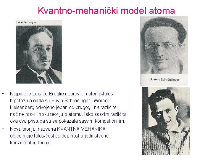 Kvantno-mehanički model atoma • Najprije je Luis de Broglie napravio materija-talas hipotezu a onda