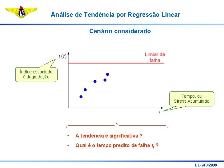 Análise de Tendência por Regressão Linear Cenário considerado Índice associado à degradação Tempo, ou