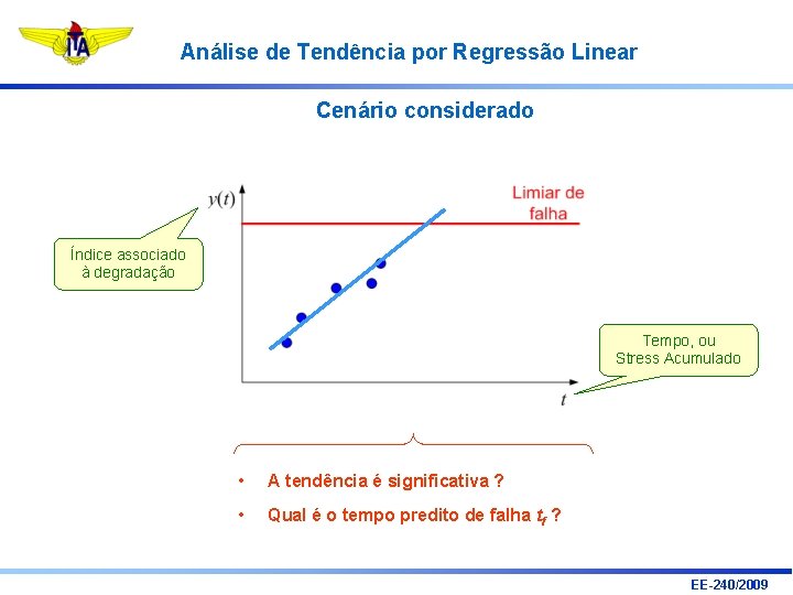 Análise de Tendência por Regressão Linear Cenário considerado Índice associado à degradação Tempo, ou