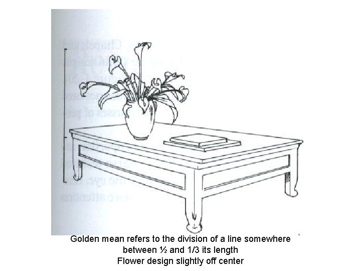 Golden mean refers to the division of a line somewhere between ½ and 1/3