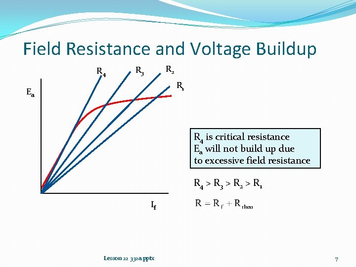 Field Resistance and Voltage Buildup R 4 R 2 R 3 R 1 Ea