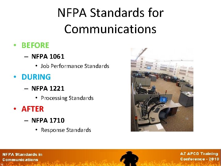 NFPA Standards for Communications • BEFORE – NFPA 1061 • Job Performance Standards •
