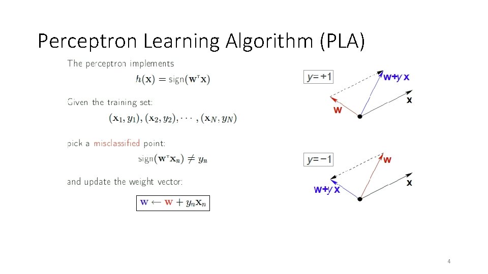Perceptron Learning Algorithm (PLA) 4 