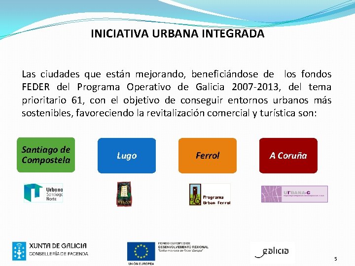 INICIATIVA URBANA INTEGRADA Las ciudades que están mejorando, beneficiándose de los fondos FEDER del