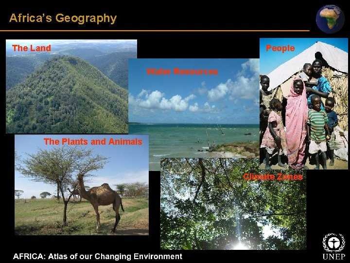 Africa’s Geography The Land People Water Resources The Plants and Animals Climate Zones 