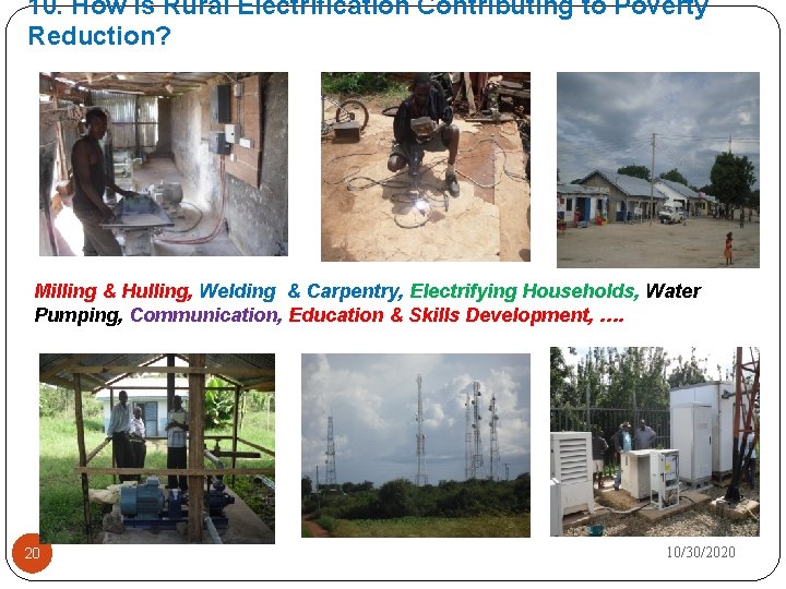 10. How is Rural Electrification Contributing to Poverty Reduction? Milling & Hulling, Welding &