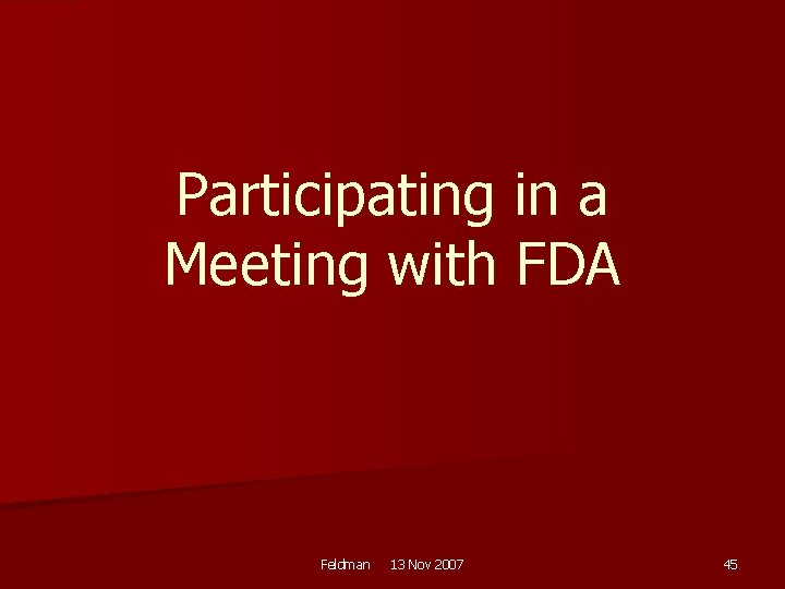 Participating in a Meeting with FDA Feldman 13 Nov 2007 45 