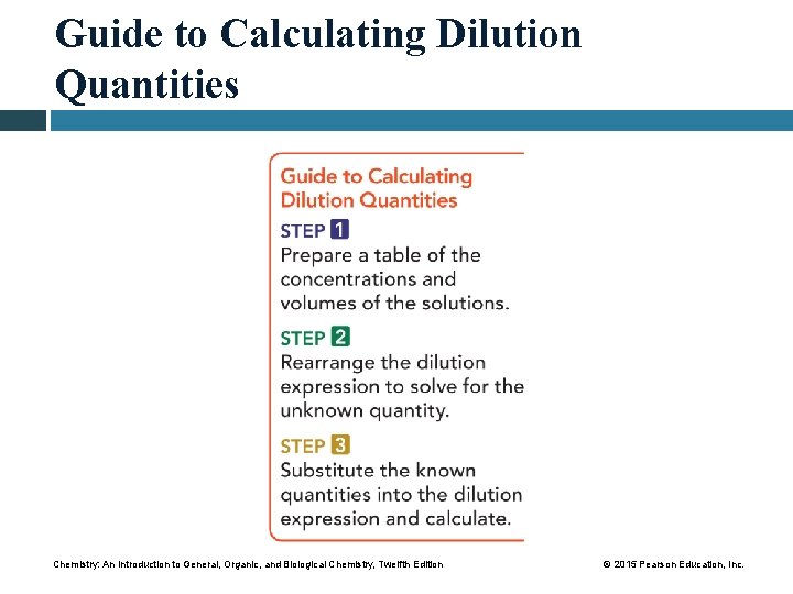 Guide to Calculating Dilution Quantities Chemistry: An Introduction to General, Organic, and Biological Chemistry,