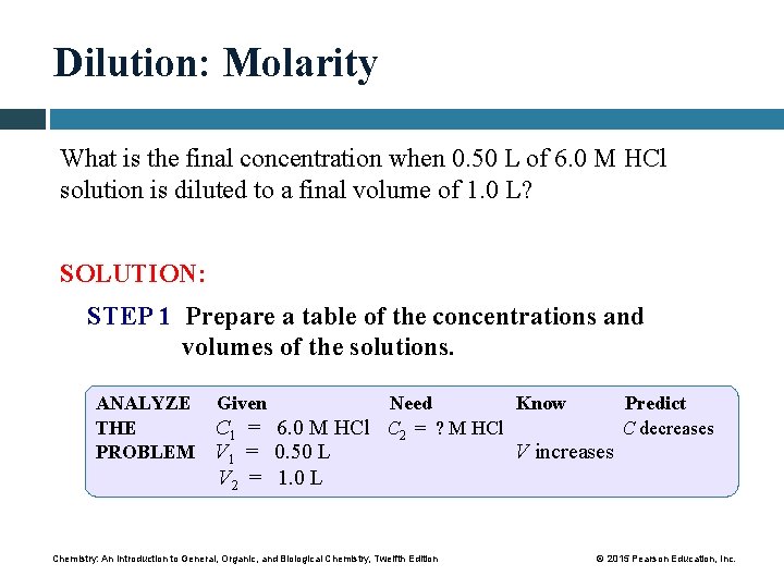 Dilution: Molarity What is the final concentration when 0. 50 L of 6. 0