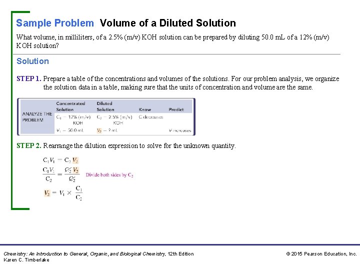 Sample Problem Volume of a Diluted Solution What volume, in milliliters, of a 2.