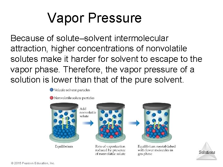 Vapor Pressure Because of solute–solvent intermolecular attraction, higher concentrations of nonvolatile solutes make it