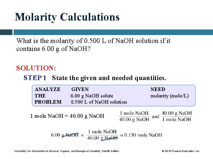 Molarity Calculations What is the molarity of 0. 500 L of Na. OH solution