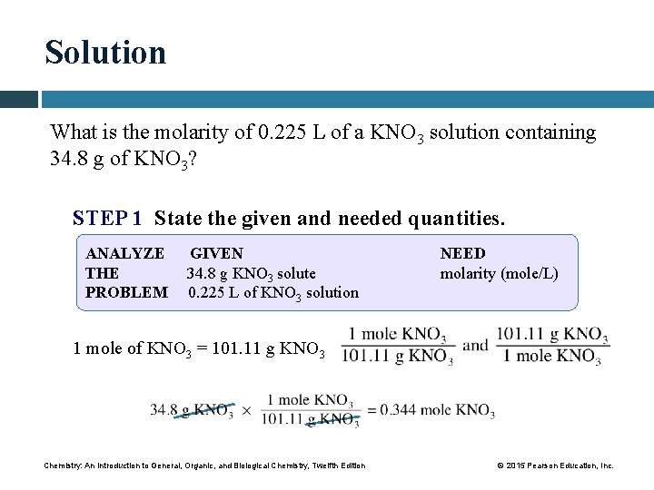 Solution What is the molarity of 0. 225 L of a KNO 3 solution