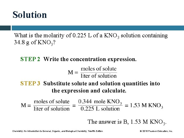 Solution What is the molarity of 0. 225 L of a KNO 3 solution