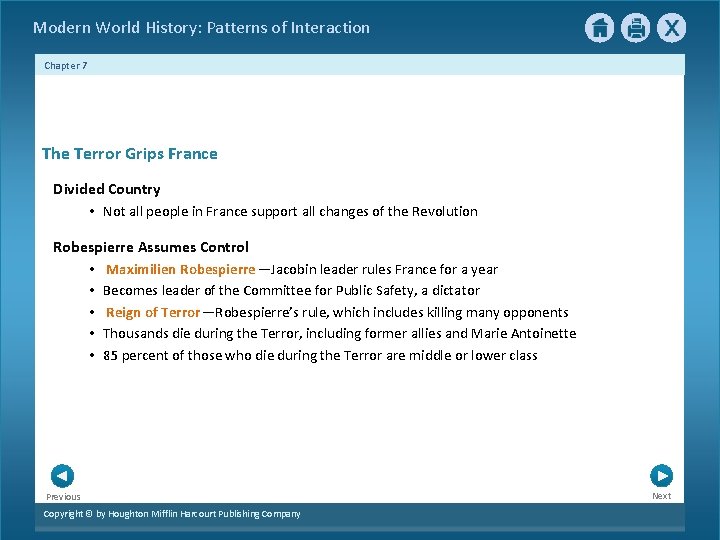 Modern World History: Patterns of Interaction Chapter 7 The Terror Grips France Divided Country