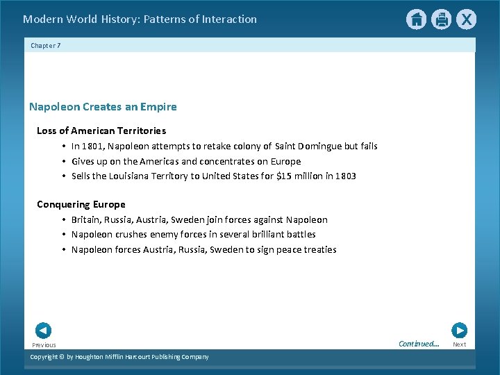 Modern World History: Patterns of Interaction Chapter 7 Napoleon Creates an Empire Loss of