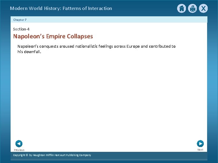 Modern World History: Patterns of Interaction Chapter 7 Section-4 Napoleon’s Empire Collapses Napoleon’s conquests Modern World History: Patterns of Interaction Chapter 7 Section-4 Napoleon’s Empire Collapses Napoleon’s conquests