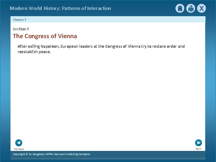 Modern World History: Patterns of Interaction Chapter 7 Section-5 The Congress of Vienna After
