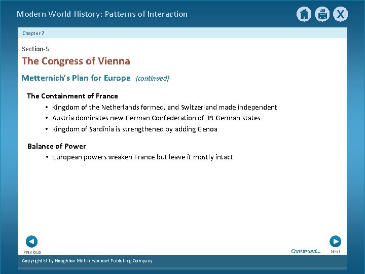 Modern World History: Patterns of Interaction Chapter 7 Section-5 The Congress of Vienna Metternich’s