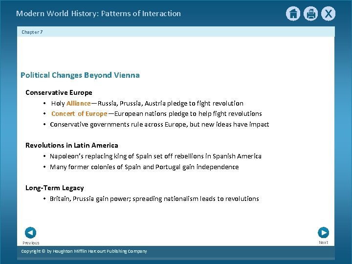 Modern World History: Patterns of Interaction Chapter 7 Political Changes Beyond Vienna Conservative Europe