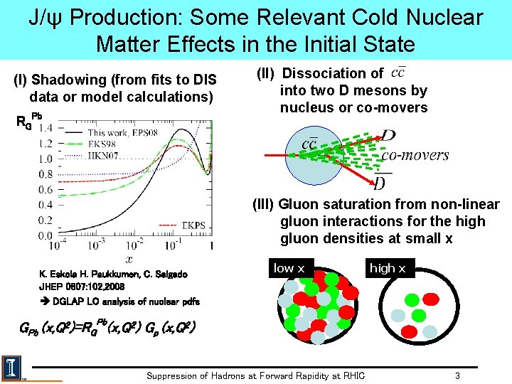 J/ψ Production: Some Relevant Cold Nuclear Matter Effects in the Initial State (I) Shadowing