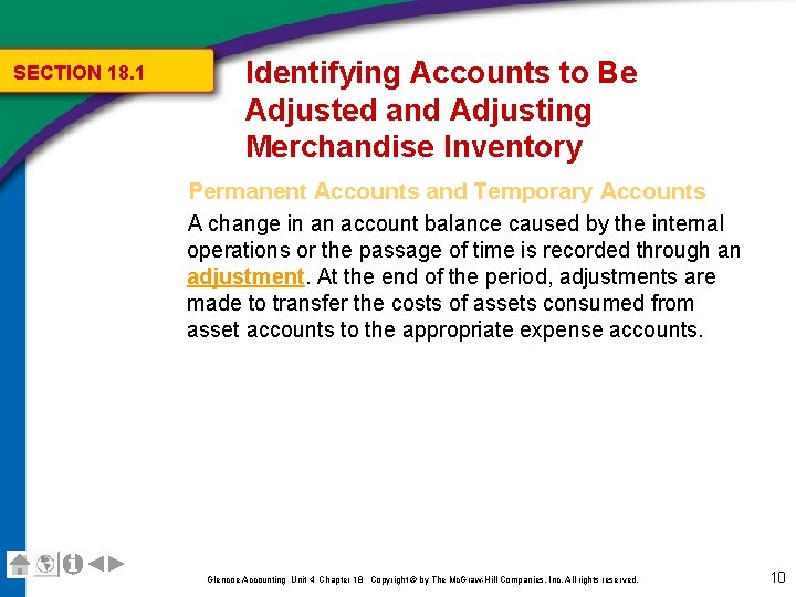 SECTION 18. 1 Identifying Accounts to Be Adjusted and Adjusting Merchandise Inventory Permanent Accounts