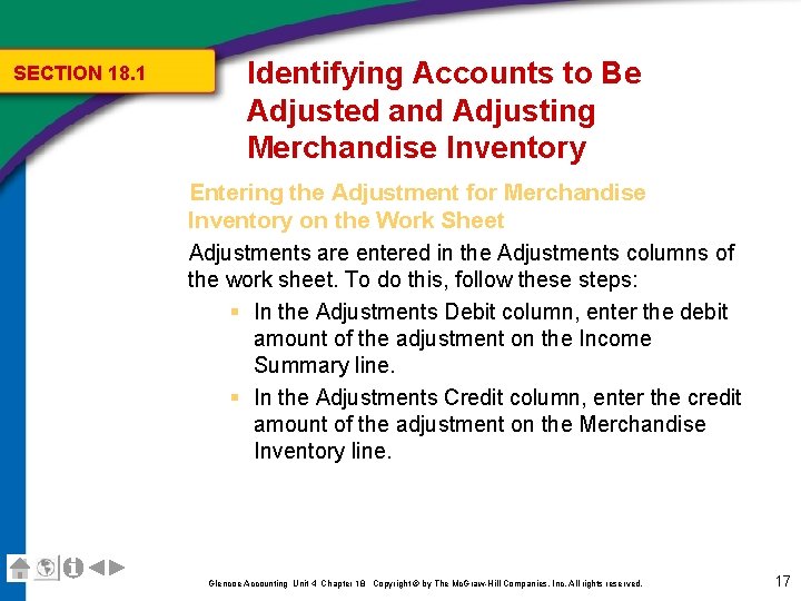 SECTION 18. 1 Identifying Accounts to Be Adjusted and Adjusting Merchandise Inventory Entering the