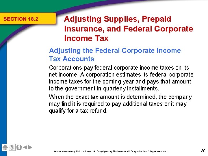 SECTION 18. 2 Adjusting Supplies, Prepaid Insurance, and Federal Corporate Income Tax Adjusting the