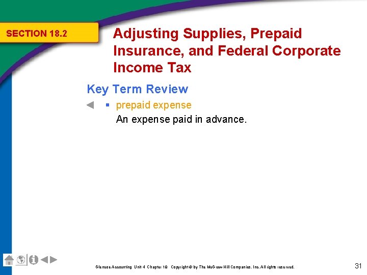 SECTION 18. 2 Adjusting Supplies, Prepaid Insurance, and Federal Corporate Income Tax Key Term