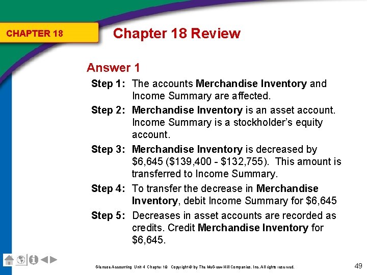 CHAPTER 18 Chapter 18 Review Answer 1 Step 1: The accounts Merchandise Inventory and