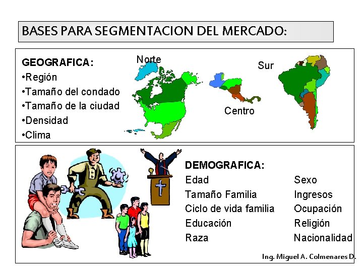 BASES PARA SEGMENTACION DEL MERCADO: GEOGRAFICA: • Región • Tamaño del condado • Tamaño