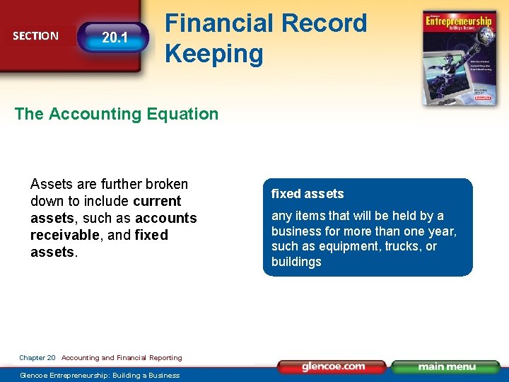 SECTION 20. 1 Financial Record Keeping The Accounting Equation Assets are further broken down