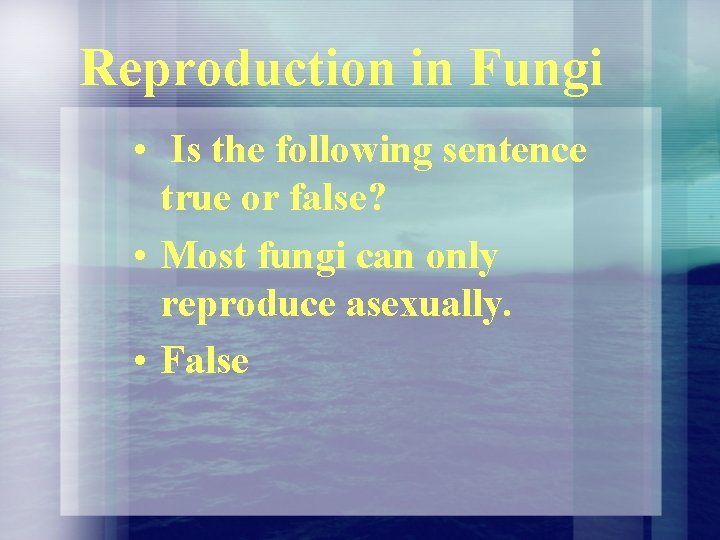 Reproduction in Fungi • Is the following sentence true or false? • Most fungi Reproduction in Fungi • Is the following sentence true or false? • Most fungi