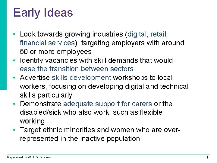 Early Ideas • Look towards growing industries (digital, retail, financial services), targeting employers with