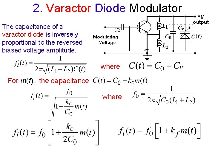 2. Varactor Diode Modulator The capacitance of a varactor diode is inversely proportional to