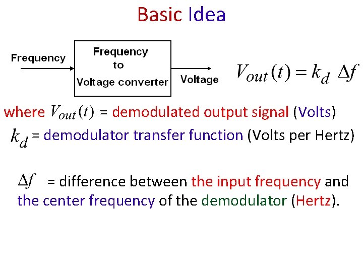 Basic Idea where = demodulated output signal (Volts) = demodulator transfer function (Volts per