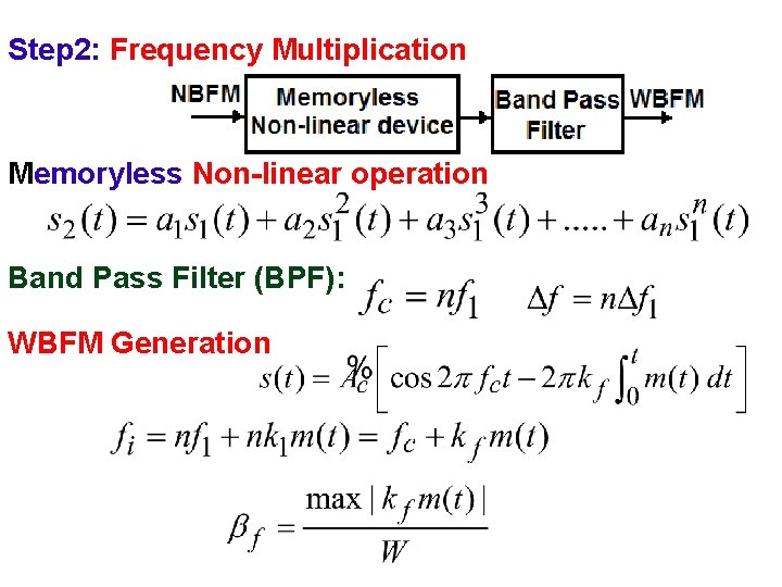 Step 2: Frequency Multiplication Memoryless Non-linear operation Band Pass Filter (BPF): WBFM Generation 