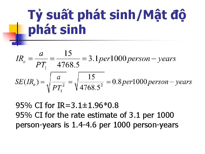 Tỷ suất phát sinh/Mật độ phát sinh 95% CI for IR=3. 1± 1. 96*0.