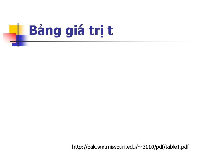Bảng giá trị t http: //oak. snr. missouri. edu/nr 3110/pdf/table 1. pdf Bảng giá trị t http: //oak. snr. missouri. edu/nr 3110/pdf/table 1. pdf